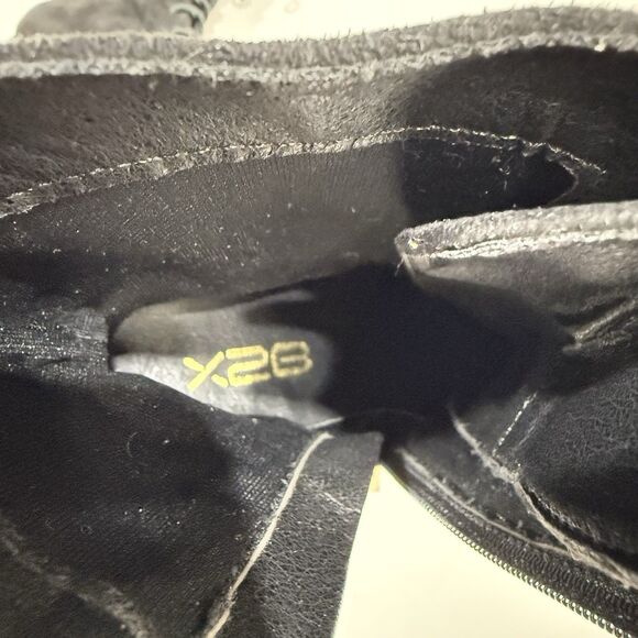 X2B Booties Woman 7 Lace Black Lace Up Block Heel Side Zipper Faux Suede - Picture 13 of 16